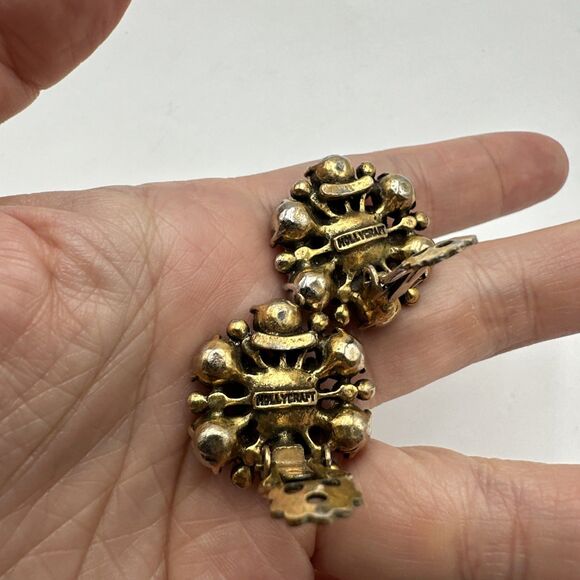 Vintage Hollycraft Earrings Gold Tone Pastel Rhinestone - Picture 3 of 6